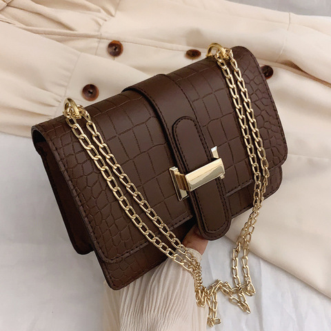 Mini Square Flip Bag 2022 Winter New Quality PU Leather Women's Designer Handbag Stone Pattern Lock Chain Shoulder Messenger Bag ► Photo 1/5