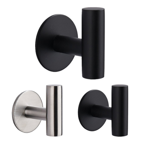 Wall Hook Stainless Steel Clothes Hanging Hooks Matte Black 3M Adhesive Key Towel Holder for Bathroom Kitchen ► Photo 1/6