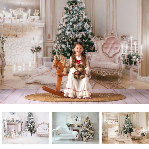 Photography Christmas Backdrop Resplendent Living Room Fireplace Photo Background Christmas Tree Family Party Video Backdrops ► Photo 1/6