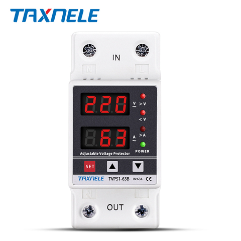 Dual Display 40A 63A 230V Din Rail Adjustable digital Over Under Voltage Relay Surge Protector  Limit Over Current Protection ► Photo 1/6