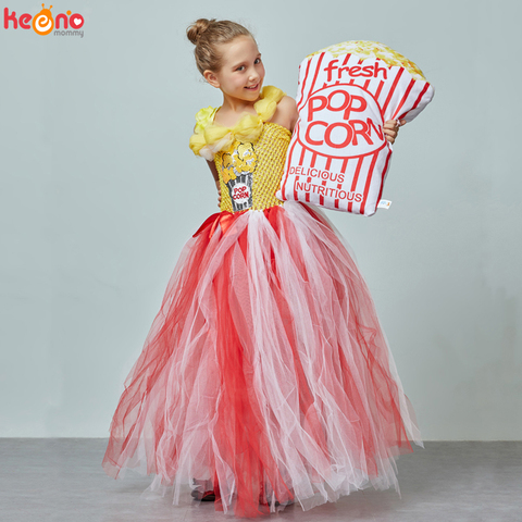 Circus Popcorn Girl Tutu Dress Carnival Birthday Party Wedding Flower Sequin Ball Gown Costume Kids Pop Corn Food Tulle Dress ► Photo 1/6