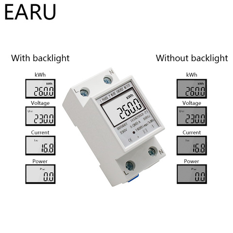 Din-rail Power Energy Meter 5-80A LCD Backlight Digital Display Single Phase Electronic Energy KWh Meter Voltmeter Ammeter Volt ► Photo 1/6