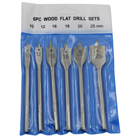 6pc Wood Flat Drill Sets 10mm 12mm 16mm 18mm 20mm 25mm Paddle Flat Wood Boring Drill Bit Set Power Tools With Hex Shank ► Photo 1/4