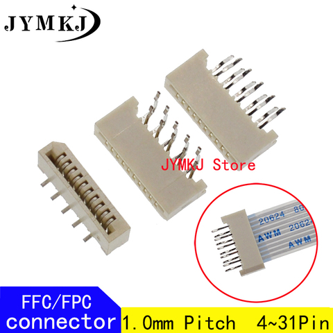 10PCS 1.0mm FPC/FFC Connector LCD Flexible Flat Cable Socket Double Row 4 5 6 7 8 9 10 11 12 14 16 18 20 22 24 26 28 30 31 Pin ► Photo 1/5