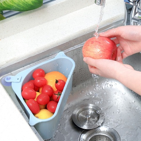 Portable Kitchen Triangular Sink Filter Strainer Drain Vegetable Fruit Drainer Basket Suction Cup Sponge Holder Storage Rack ► Photo 1/6
