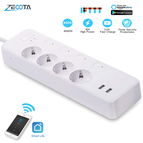 WiFi Smart Power Strip Intelligent EU Plug Electrical USB Sockets Wireless Timer Remote Independent Control by Google Home Alexa ► Photo 1/6