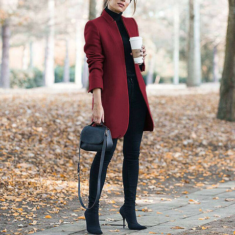 Plus size 2022 new coat wool coat women's wool coat long coat autumn winter standing collar jacket jacket no button women  coats ► Photo 1/6