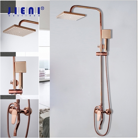 JIENI Luxury Rose Golden Shower Faucet Set Solid Brass Handle Bathroom Bathtub Mixer Rainfall Hand Shower & Spray Shower Facuet ► Photo 1/6