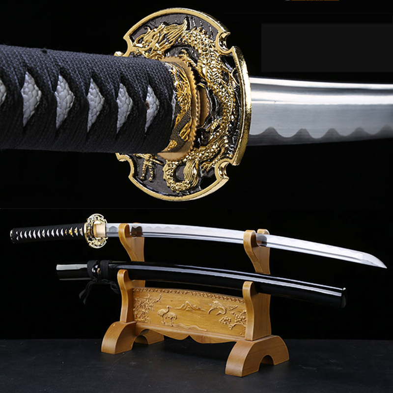 Japanese katana full tang handmade swords samurai cutting Dragon Guard ...