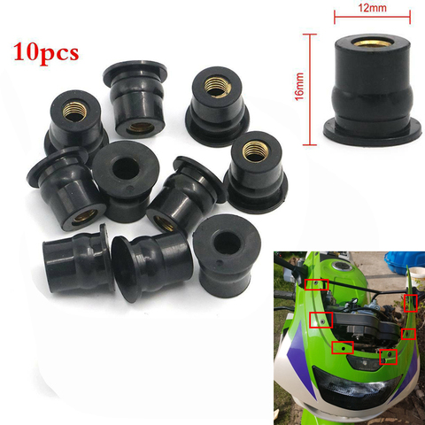 10 Piece Universal Motorcycle M6 6mm Rubber Well Nut Windscreen Wind screen Fairing Cowl Well Nut Bolts Screw 1/2