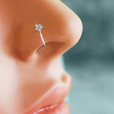 Unisex Plum Flower Rhinestone Nose Stud Hoop Sparkly Nose Ring Body Piercing ► Photo 1/6