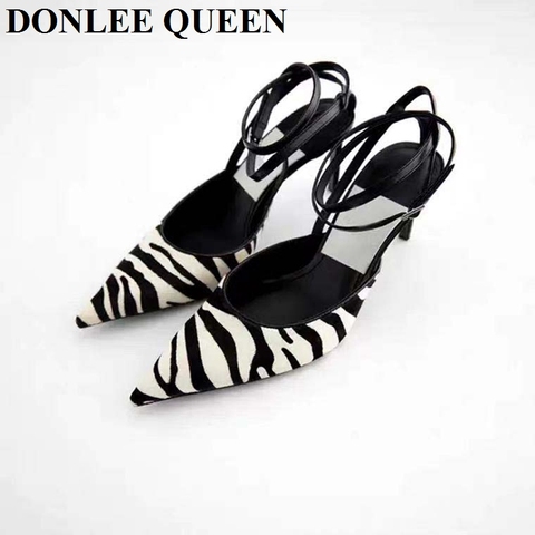 Zebra Pattern Back Strap Pointed Toe Sandals Shoes Women Thin High Heels Sexy Pumps Party Dress Shoes Slingback Sandal Chaussure ► Photo 1/1