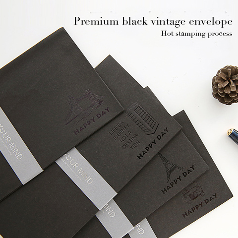 5pcs/lot Karft Paper Envelopes Black Hot Stamping Decorative Envelopes For Invitations Simple Vintage Business Envelopes Gifts ► Photo 1/5