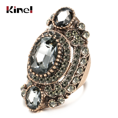 Kinel Unique Antique Gold Gray Crystal Big Ring For Women Vintage Jewelry Party Accessories Luxury Gifts 2022 New Drop Shipping ► Photo 1/6