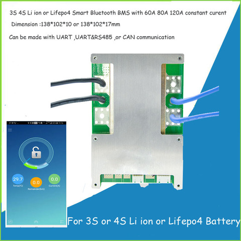 4S or 3S Li ion Battery Smart BMS or 4S Lifepo4 BMS with 60A to 120A constant current and UART or RS485 Communication ► Photo 1/3