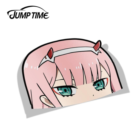 Jump Time 13cm x 9.8cm Funny Waterproof Car Stickers JDM Car Decals For Darling in the Franxx  Zero Two BIG HEAD Vinyl Car Wrap ► Photo 1/6