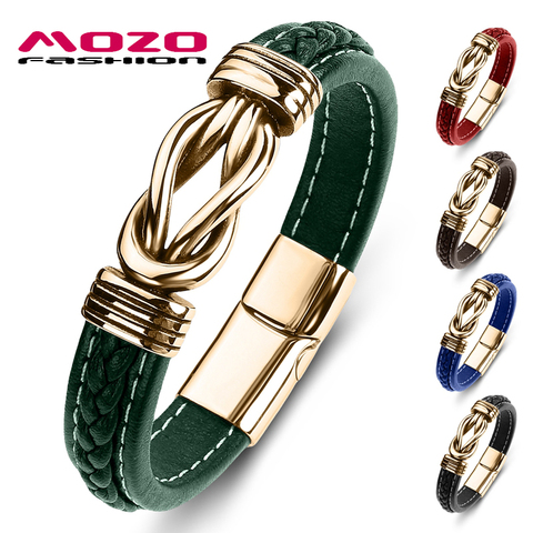 MOZO FASHION 2022 New Classic Men Bracelet Leather Stainless Steel Charm High Quality  Women Punk Multi Color Jewelry Gifts 074 ► Photo 1/6