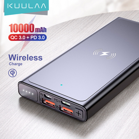 KUULAA 10000mAh Qi Wireless Charger Power Bank External Battery Wireless Charging Powerbank For iPhone11 X Samsung huawei Xiaomi ► Photo 1/6