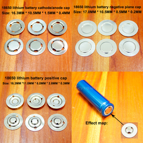 100pcs/lot 18650 lithium battery cap tip can be spot welded cap stainless steel positive pole negative battery accessories ► Photo 1/6