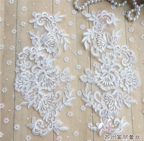 1 Piece 27*13cm Pretty Car-bone Wedding Dress Applique DIY Bridal Hair Accessories Lace Patch Lace Flower Applique ► Photo 1/6