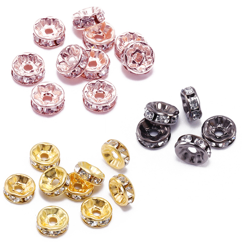 50pcs 4 6 8 10 12mm Gold Silver Rhinestone Rondelles Crystal Bead Loose Spacer Charm Beads for DIY Jewelry Making Accessories ► Photo 1/6