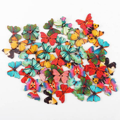 Wooden Mixed Color Butterfly Shape Buttons 2 Holes Handmade Clothing Sewing Scrapbooking Crafts DIY 28x20mm 30pcs ► Photo 1/6