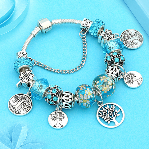 Leabyl 5 Colors Tree of Life Fashion Charm Bracelets & Bangles Flower Leaf Men Vintage Bead Bracelet Gift Pulsera Hombre ► Photo 1/1