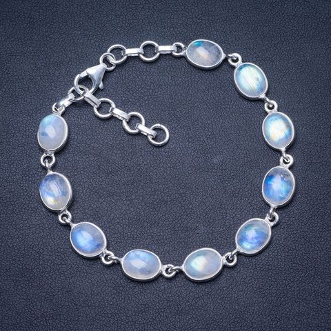 Natural Rainbow Moonstone 925 Sterling Silver Bracelet 7 1/4-8 1/4