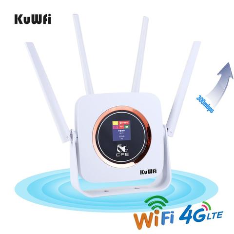 KuWFi 4G Router Cat6 300Mbps Unlocked Wireless CPE Router 4G LTE SIM Wifi Router With SIM Card Slot &RJ45 Lan Port ► Photo 1/6