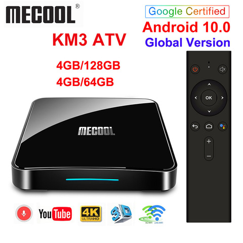 Google Certified Androidtv 10.0 MECOOL KM3 ATV 4GB 64GB KM9 PRO TV Box Android 10 Android 9.0 Amlogic S905X2 4K Dual Wifi BT4.0 ► Photo 1/6