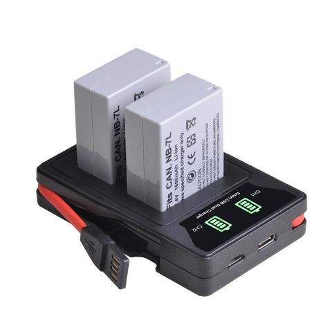 2 Pcs 1800mAh NB-7L NB 7L NB7L Battery + LED Dual USB Charger with type-C port for Canon PowerShot G10 G11 G12 SX30 SX30IS ► Photo 1/6