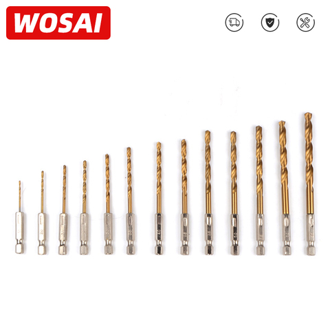 WOSAI 13pcs/set HSS High Speed Steel Titanium Coated Drill Bit Set 1/4 Hex Shank 1.5-6.5mm Electric Drill Twist Drill Bit ► Photo 1/4