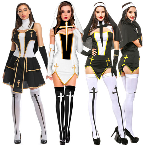 S-3XL Sexy Nun Costume Full Outfit Halloween Adult Women Catholic Sister Nun Cosplay Party Fancy Dress ► Photo 1/6
