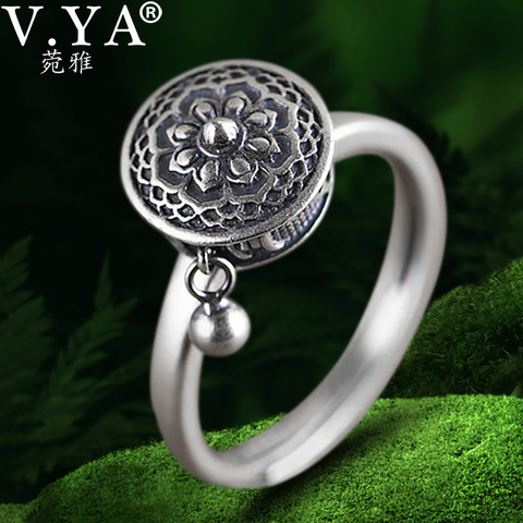 V.YA 100% 925 Silver Buddhist Ring for Women Tibetan Prayer Wheel Ring OM Mantra Ring Good Luck Women Ring ► Photo 1/6