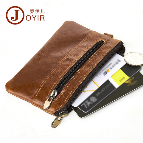 JOYIR Genuine Leather Slim Wallets Men Coin Purses Zipper Short Wallet Male Purse Card key Holder Small Men Mini Wallet for Men ► Photo 1/6