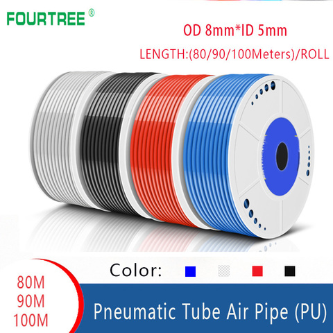 PU Hose 80/90/100M /Roll OD8mm*5mm Pneumatic Component For Compressor Air Tubing  Pipe Polyurethane Tube Four Color Wholesales ► Photo 1/6