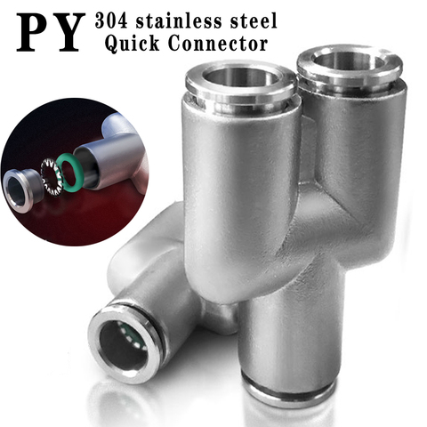 PY pneumatic connector tee 304 stainless steel connector metal Y-type hose connector quick plug connector 4 6mm 8mm 10mm 12mm ► Photo 1/6