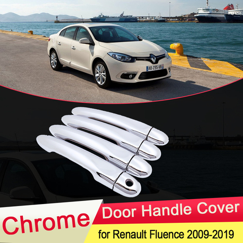 for Renault Fluence 2009~2022 Luxuriou Chrome Door Handle Cover Catch Trim Set Car Cap Styling Accessories 2010 2011 2012 2013 ► Photo 1/6