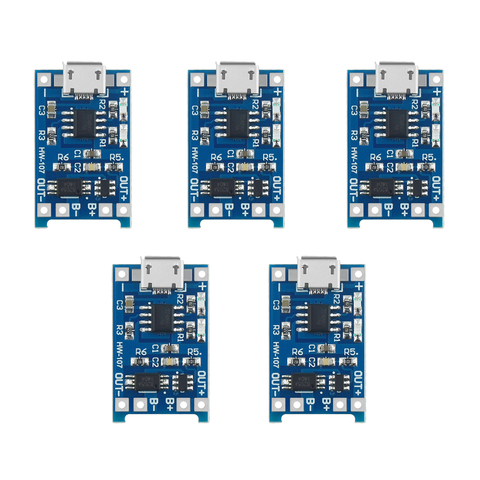 5PCS 5V 1A Micro USB 18650 Lithium Battery Charging Board Charger Module+Protection Dual Functions TP4056 ► Photo 1/6