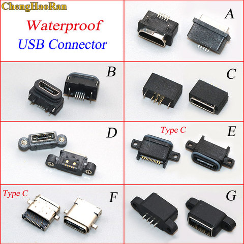 ChengHaoRan 1PCS Waterproof Power Plug Dock SMT DIP Female Micro USB Connector Type-C Charging Socket Port USB 2.0 Socket jack ► Photo 1/6