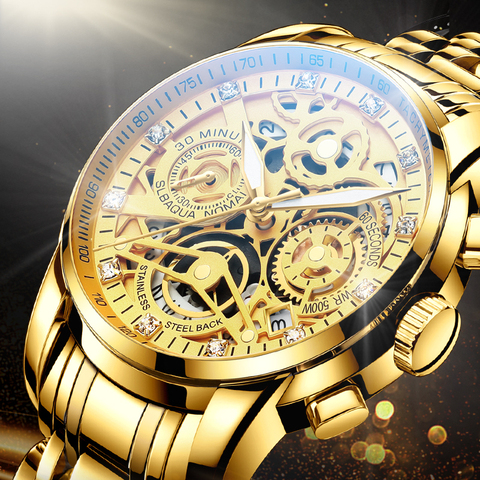 NEKTOM 2022 Men Watches Luxury Top Brand Gold Watch Stainless Steel Big Male Wristwatch  Yellow Quartz  Sports Watches for Man ► Photo 1/6