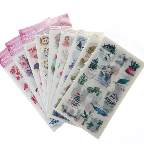 6 Sheets / Sets Of Various Choices Butterfly Cat Flower Plant Girl Creative Japanese Stickers Stationery Scrapbook Decoration ► Photo 1/6