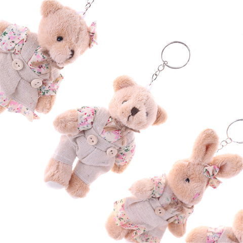 New 1 Pair Couple Bear Rabbit Plush Keychain Floral Cloth Bear Rabbit Bunny Dolls Key Bag Pendants Lovers Friends Gift 11cm 3C ► Photo 1/6