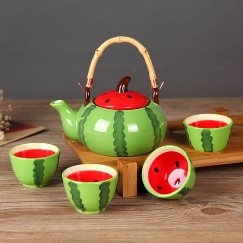 Ceramic Teapot Kettles Tea Cup Fruit Watermelon Tea Set Drinkware Set (One Kettle Four Cups) (No Tray) ► Photo 1/3