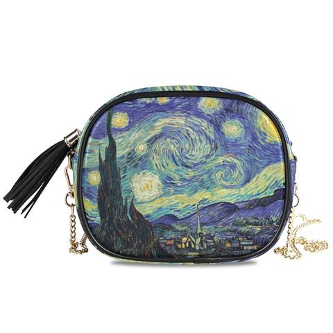 ALAZA small shoulder bag for women messenger bags ladies retro leather Van Gogh oil painting handbag purse female crossbody bag ► Photo 1/6