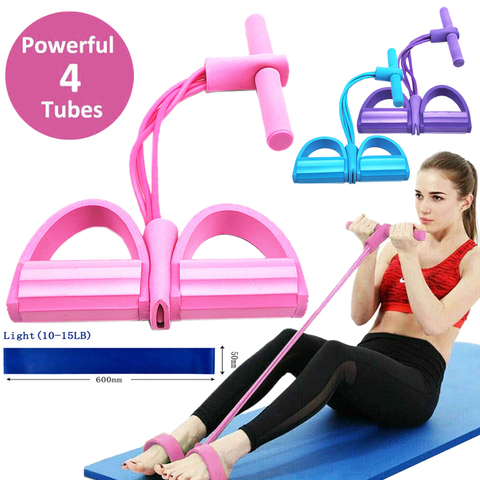 Fitness Gum 4 Tube Resistance Bands Latex Pedal Exerciser Sit-up