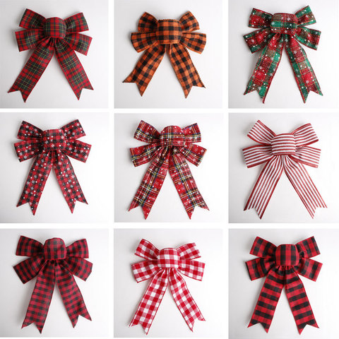 Christmas Tree Pendant Large Bows Wedding Decoration NEW Year Holiday Party Favors Xmas Plaid Bowknots Ribbon Gift Box Wrapping ► Photo 1/6