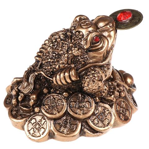 Chinese Fengshui Money Coin Toad Figurine LUCKY Fortune Wealth Golden Frog Tabletop Decoration Ornaments for Office Home Decor ► Photo 1/6