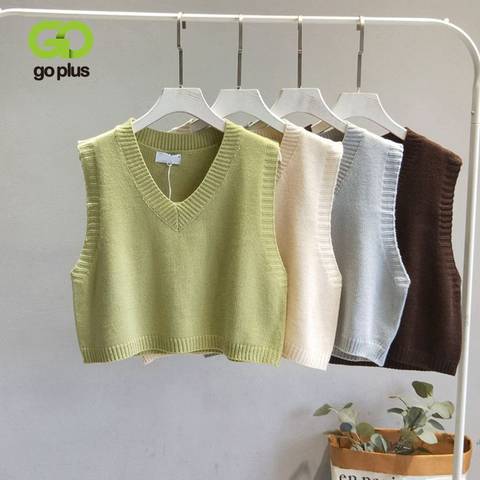 GOPLUS Women V-Neck Knitted Vest 2022 NEW Spring Autumn Sweater Vest Short Female Casual Sleeveless Twist Knit Pullovers C9510 ► Photo 1/6