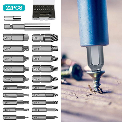22Pcs Damaged Screw Extractor Drill Bits Purpose Tools HSS Broken Speed Out Easy out Bolt Stud Stripped Screw Remover Tool ► Photo 1/6